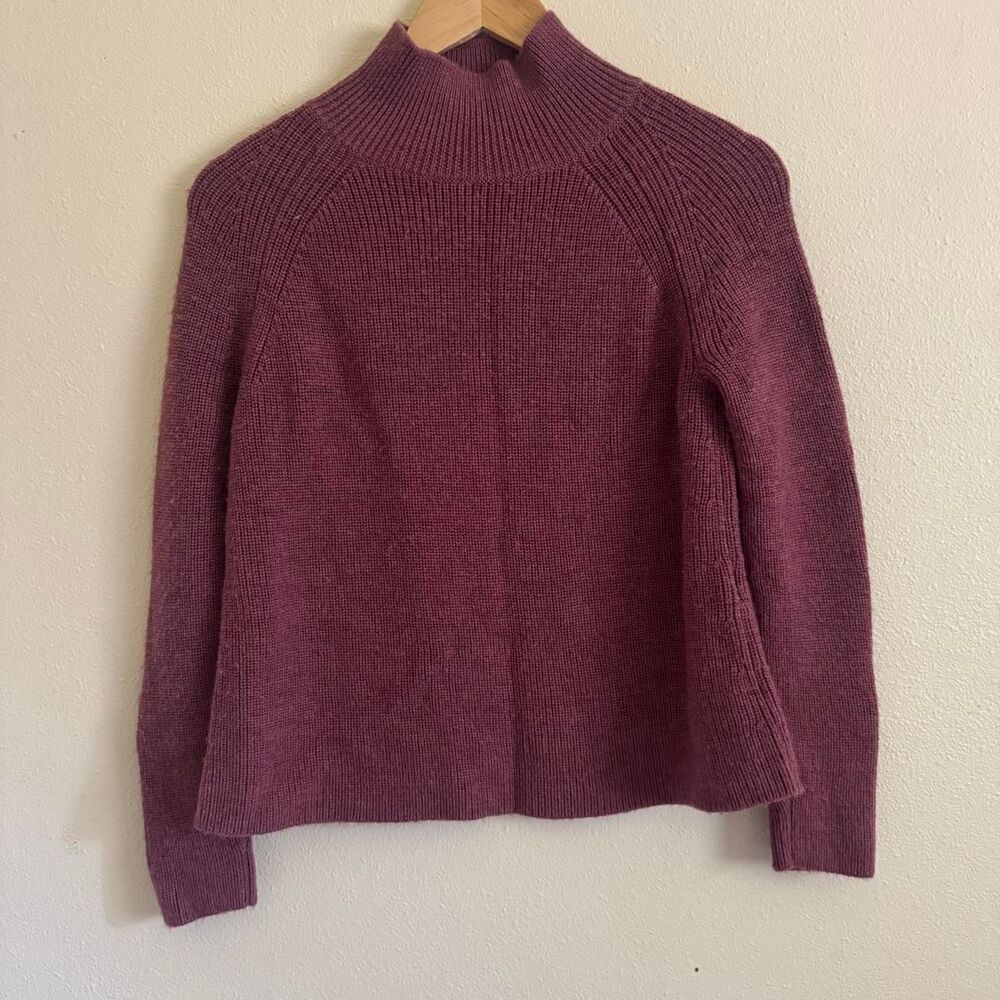 Eileen Fisher Plum Purple Ultrafine Merino Wool Mock Neck Lightweight Sweater PS